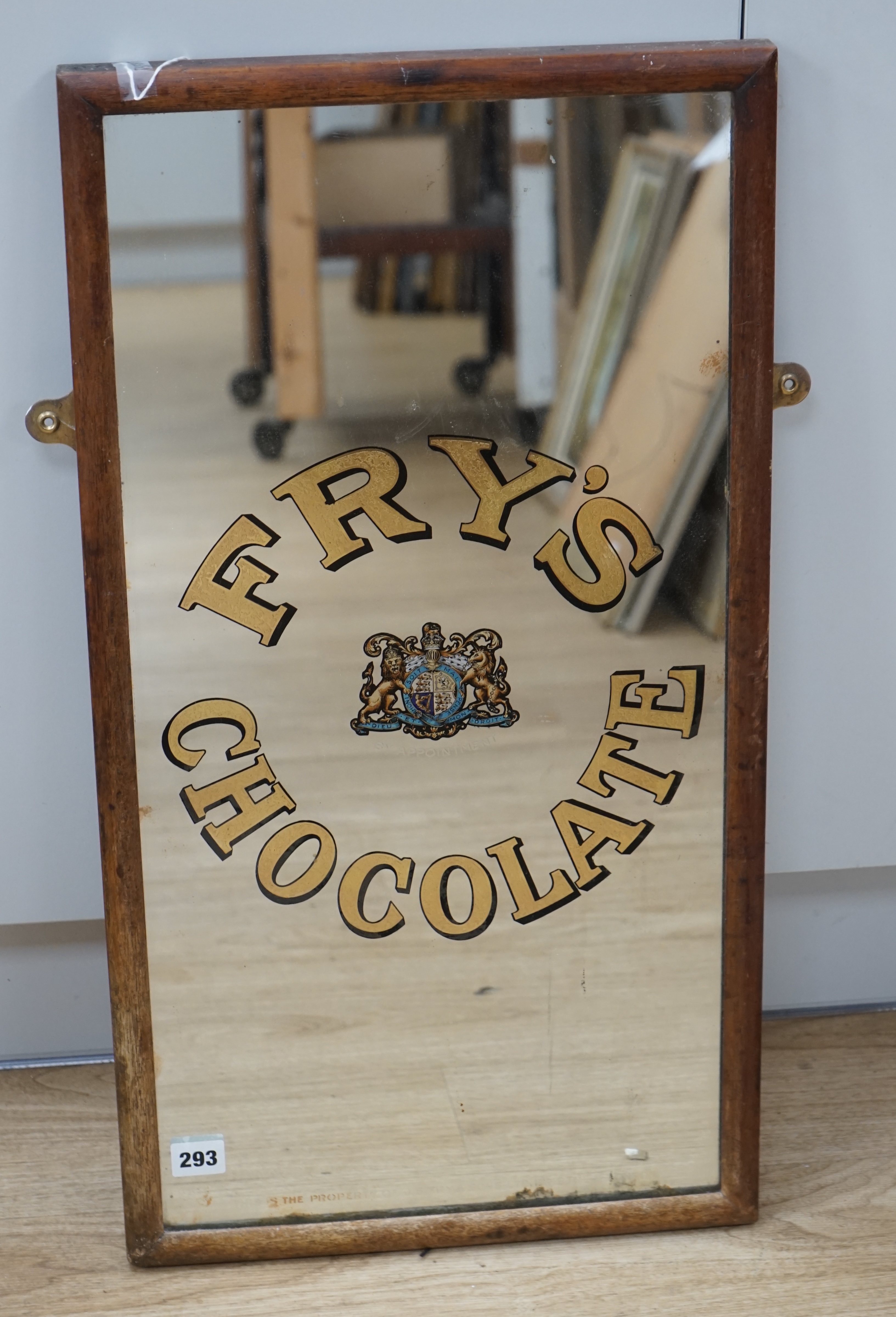 An early 20th century Fry's Chocolate rectangular advertising wall mirror, 37cm wide, 70cm high. Condition - good